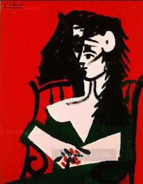 Femme a la mantille sur fond rouge I 1959 Cubism Oil Paintings